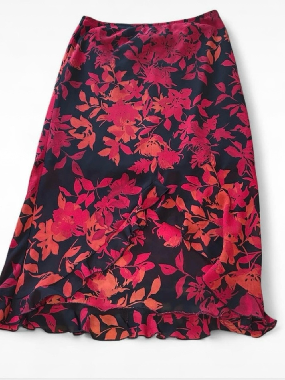 Vintage Y2K Fashion Bug Red Black and Orange Floral High Low Midi Skirt